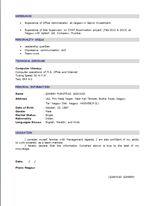 Fresher resume for linux admin